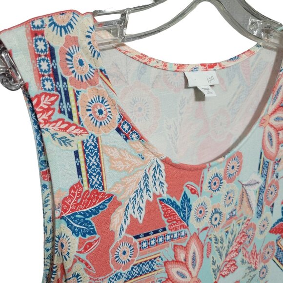 J Jill Size XL Petite Dress Tank Lightweight Rayon Knit Pleated Long Floral - Picture 9 of 11